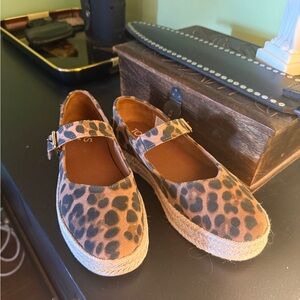Toms Leopard Print Mary Jane Espadrilles in Brown and Black